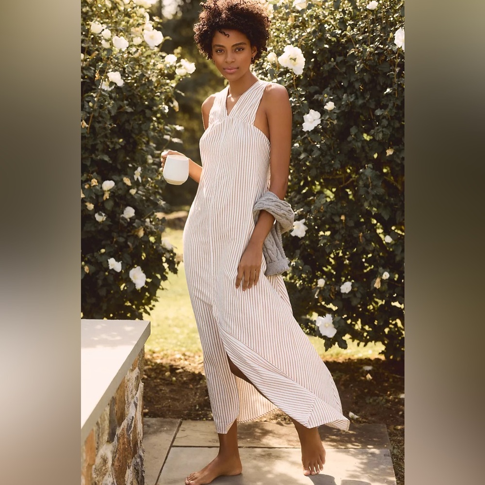 Anthropologie Bow Back Maxi Dress | Medium | Gold & Cream - Picture 2 of 9